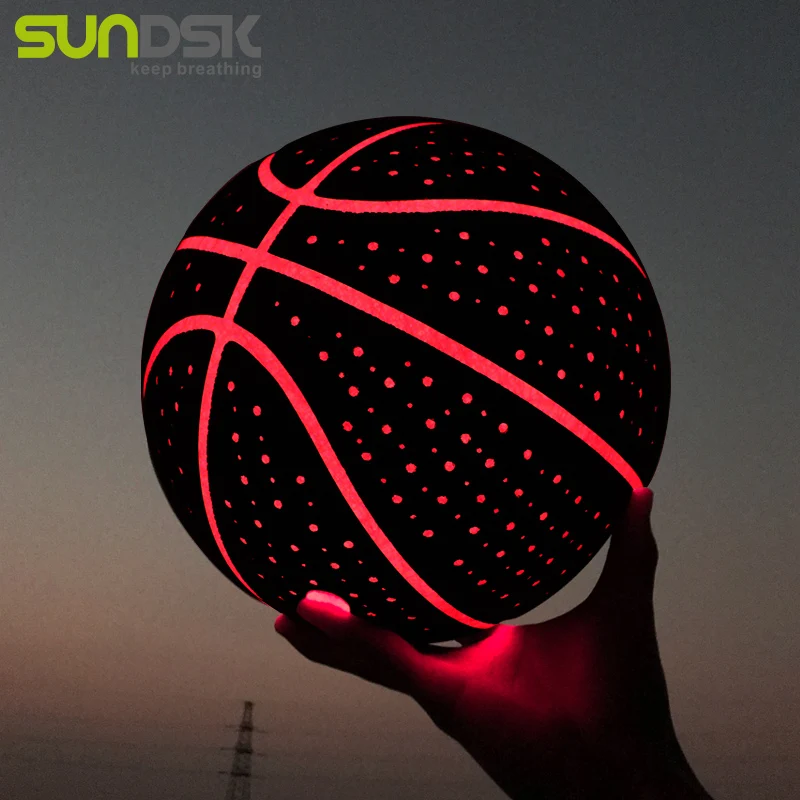 

Size 7 custom logo PU leather led glowing basketballs size 7 leather ball black light up basketball for training, Customize color