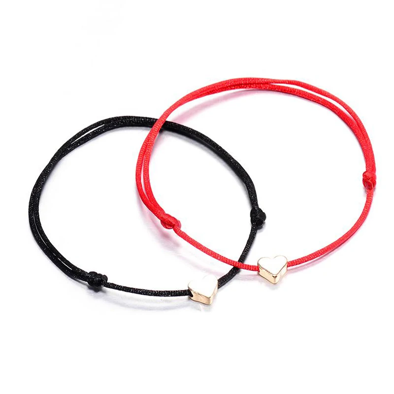 

14 k gold plated Handmade Love Heart Charm Bracelet Red Rope Thread String Adjustable Bracelets For Couples, Golden