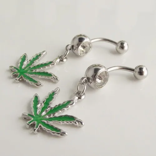 

Rainbow Plant Maple Leaf Belly Ring Crystal Green Leaves Belly Button Rings Navel Body Piercing jewelry