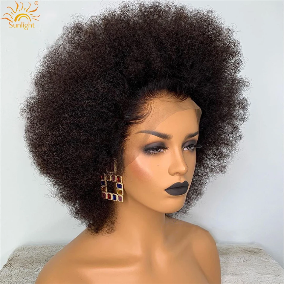 

Super Afro Short Kinky Curly Wig 13x4 Lace Front Human Hair Wig For Black Women Sunlight Preplucked Remy Human Hair Lace Wig