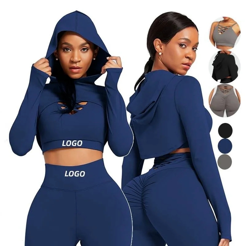 

Workout Sports Bra Yoga Leggings Crop Top 3 Piece Set Sexy Women Gym Clothing Sportswear