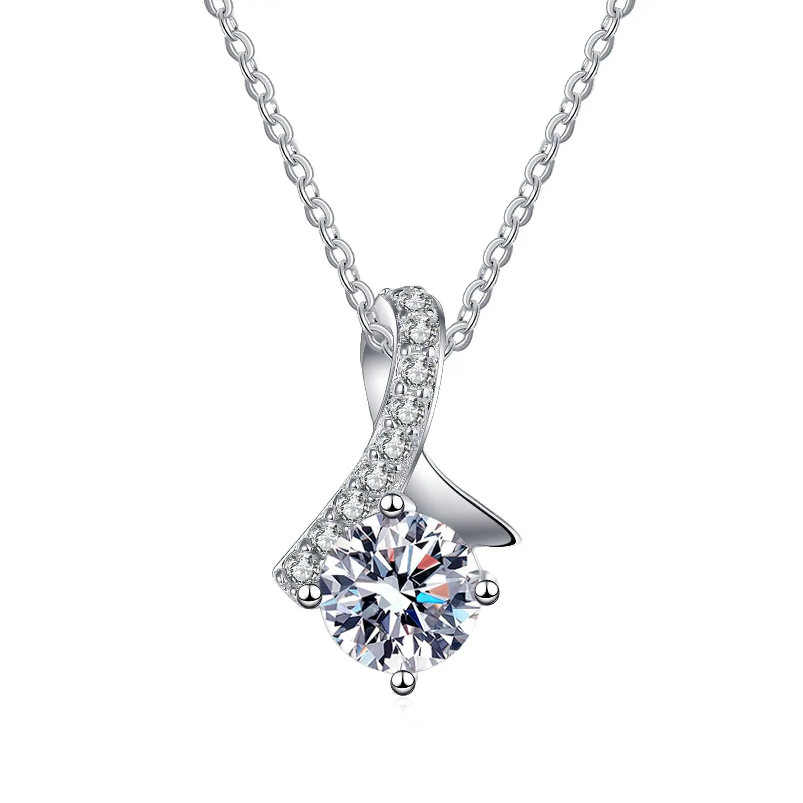 S925 Silver Fine Jewelry Platinum-Made 1 Carat Moissanite Pendant Necklace