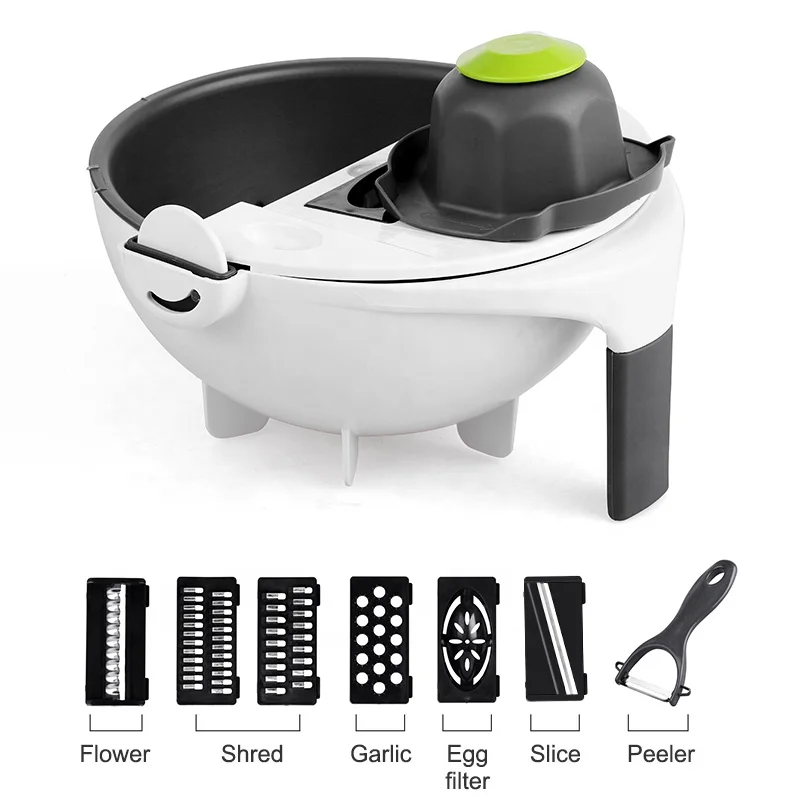 

Kitchen Gadgets Magic Rotate Vegetable Cutter Plastic Veggie Fruit Basket Strainer Multi Purpose 9 in 1 Fruit & Vegetable Tools, Customized color