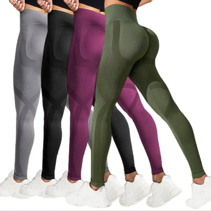 New Custom Seamless High-waisted Yoga Pants Lifting Fitness Peach Buttocks Sports  Workout Yoga Scrunch Solid Leggings