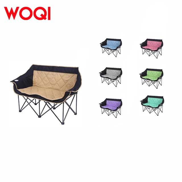 WOQI Two Person Extra Wide Lightweight Foldable Camping Chair with Shared Armrest for Hiking and Outdoor Use