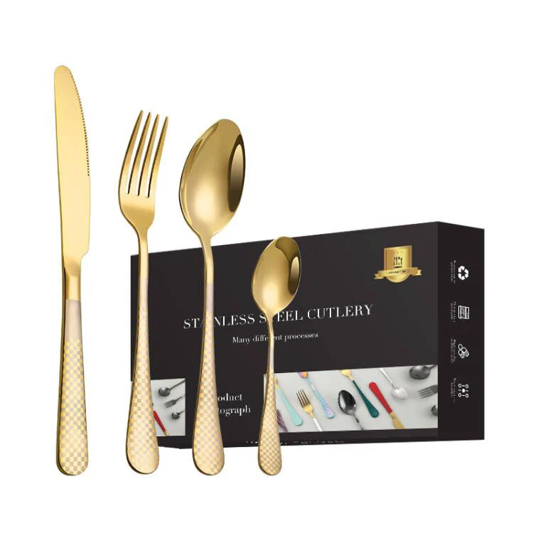 

New Arrival Customized Cubiertos Flatware Set Gift Box Spoon Fork Knife Set Stainless Steel Cutlery Set, Sliver/gold/rose gold/black/iridescence/blue