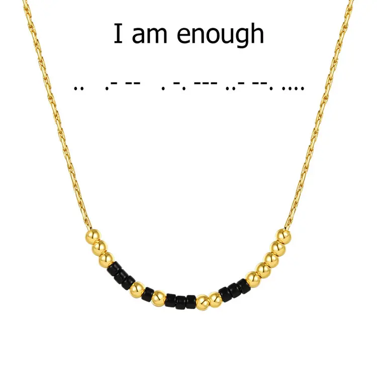 

SC Hot Selling Gold Plated Beads Morse Code Necklace Couple Personalized Funny Inspirational Words Morse Code Necklace for Women