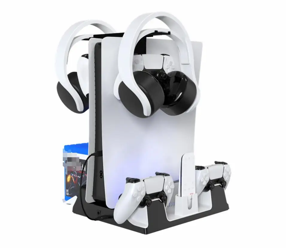 

All in One Multifunction Stand 4 Cooling Fans Dual Controller Charger Games Storage Headphone Holder For Ps5 Game Console, Black