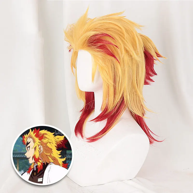 

Rengoku Kyoujurou wig Female and Male Big wave chemical fiber wig for cosplay party Demon Slayer