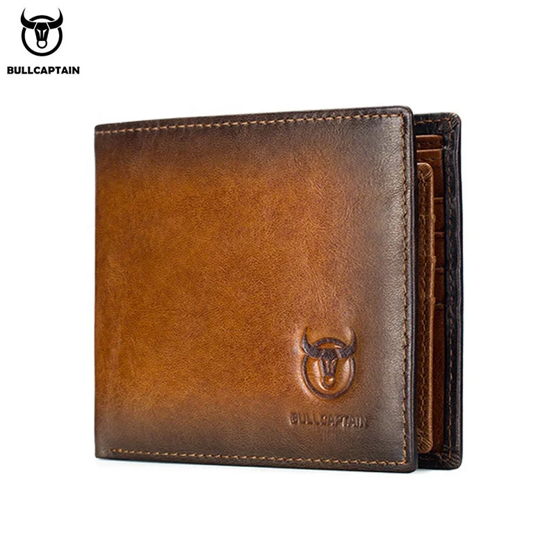 

BULLCAPTAIN RFID shielding Men's leather wallet double-fold slim wallet multi-card card package ID bag