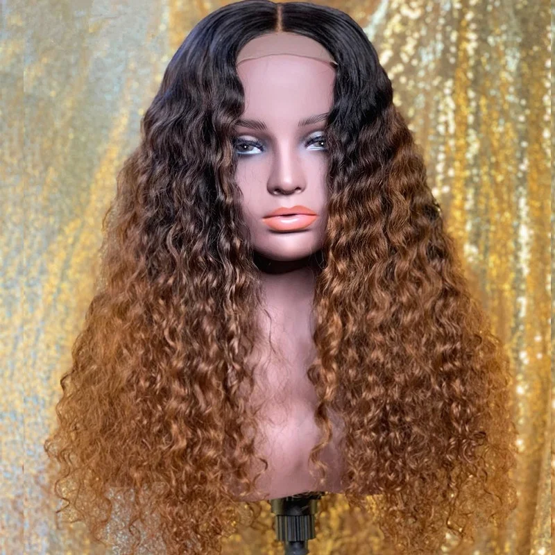 

2 Tone Color T1B/30 Human Hair Wigs Ombre Color Virgin Honey Blonde Lace Front Wig For Sale