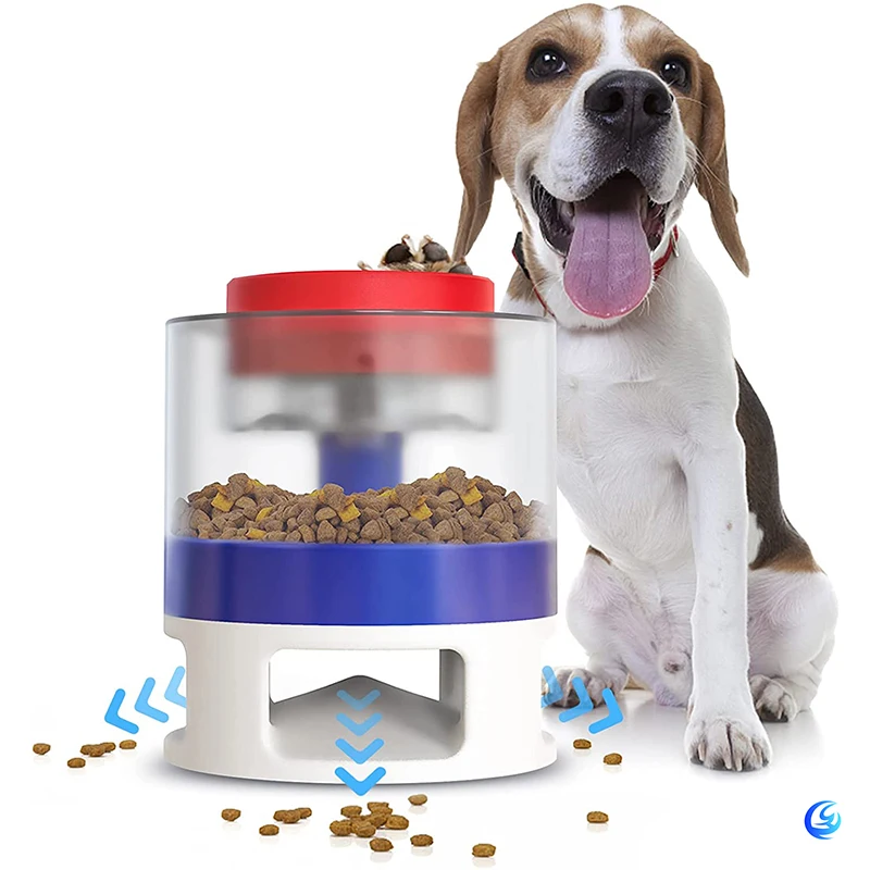 

Dog Bowl Slow Feeder Dog Food Dispenser Interactive Button Trigger Dog Puzzle Feeder, Yellow, white