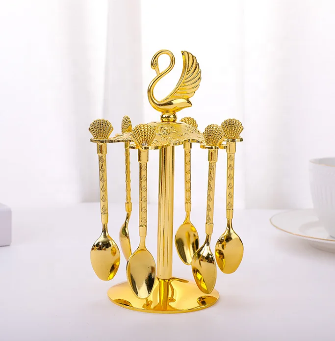 

Luxury Cygnus alloy spoon holder creative milk spoon restaurant decoration storage rack family metal fruit fork combination, Customized color