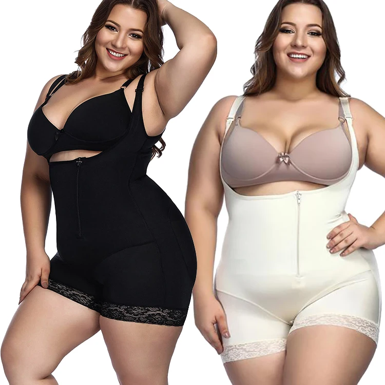 Shaper Nude Zip Hook Latex Interlayer Bodysuit Post Surgery Women Plus Size Shapewear