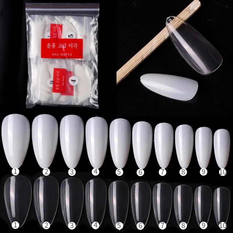 

500Pcs Nail Art Salon Home DIY Set Clear Ballet Full Cover Long Water Drop Almond C Curve Soft Gel Nail Tip