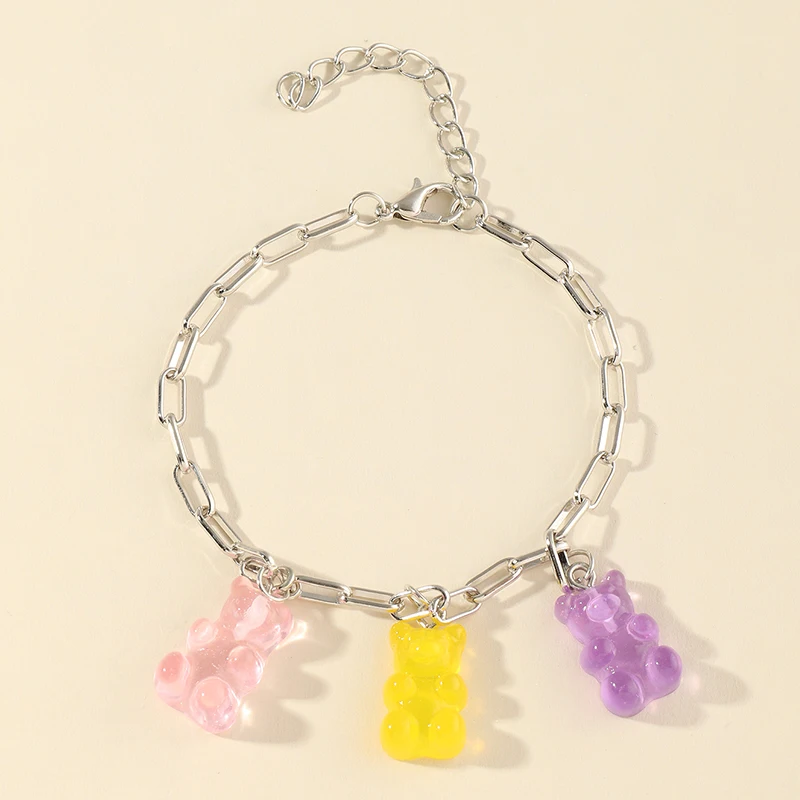 

Wholesale Cute Colorful Resin Bear Pendant Anklets Bracelet Fashion Simple Acrylic Anklets Jewelry For Kid Children