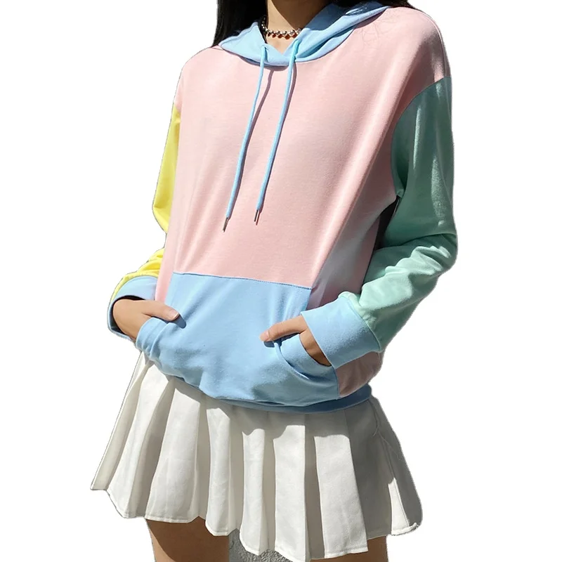 

Factory Vendor Casual Streetwear Hoodies Cut and Sew Color Block Hoody for Girls