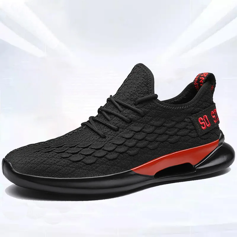 Lightweight Men's Sneakers Black Air Mesh Knit Breathable Sport Shoes ...