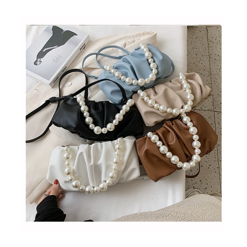 

Luxury Pearl Hand Bags Women Nylon Summer Bags For Girls Designer Fold Cloud Purses Messenger Bag Underarm Korean Ladis Handbags