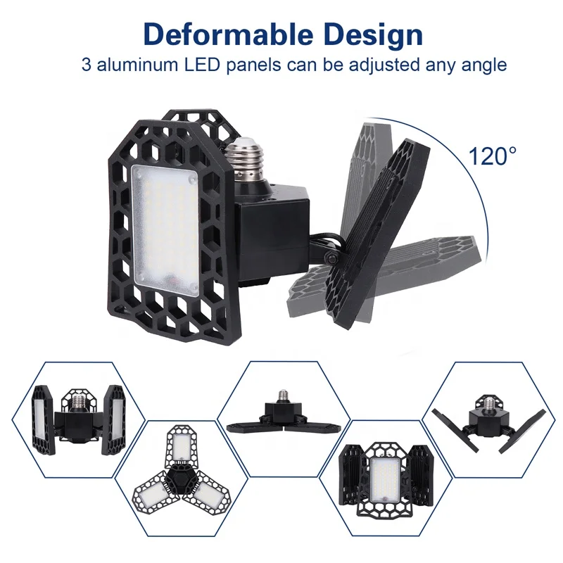 
Valed 60W ETL LED Garage Lights 6000 Lumens Adjustable Trilights Garage Ceiling Light Deformable LED Garage Light 