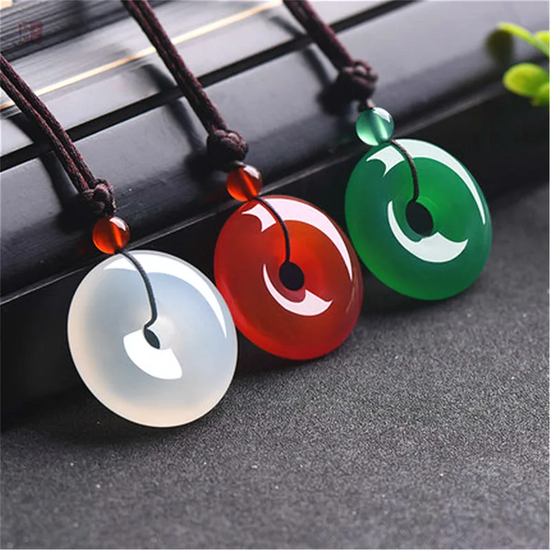 

Natural Agate Jade leaf magnolia Safety Buckle Pendant Chinese Necklace Carved Charm Jewellery Amulet for Men Women Lucky Gifts, Green