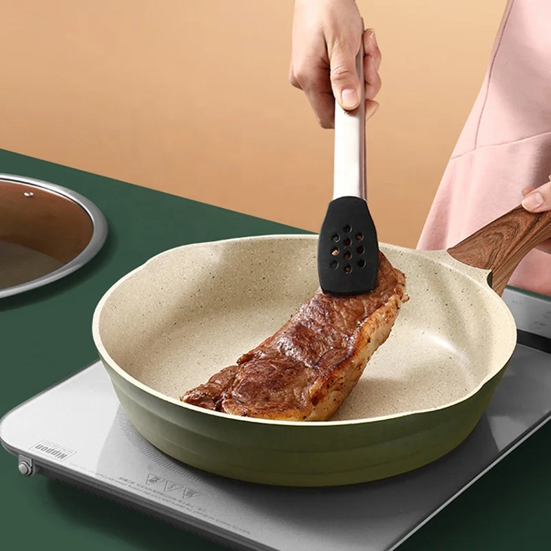 

ceramic coated wooden handle skillet 1peice egg aluminum nonstick deep frying pan with lid