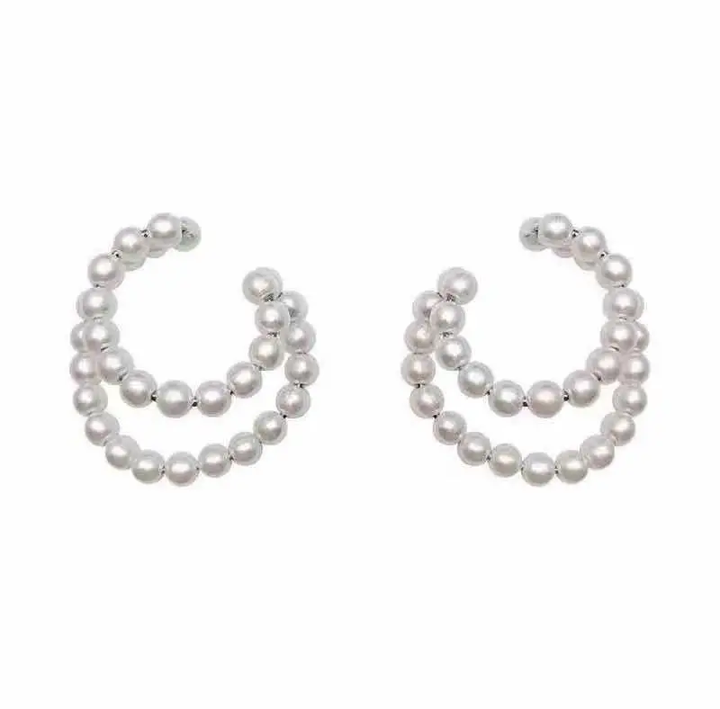 

Superior cold wind no ear hole double pearl beaded ear bone clip