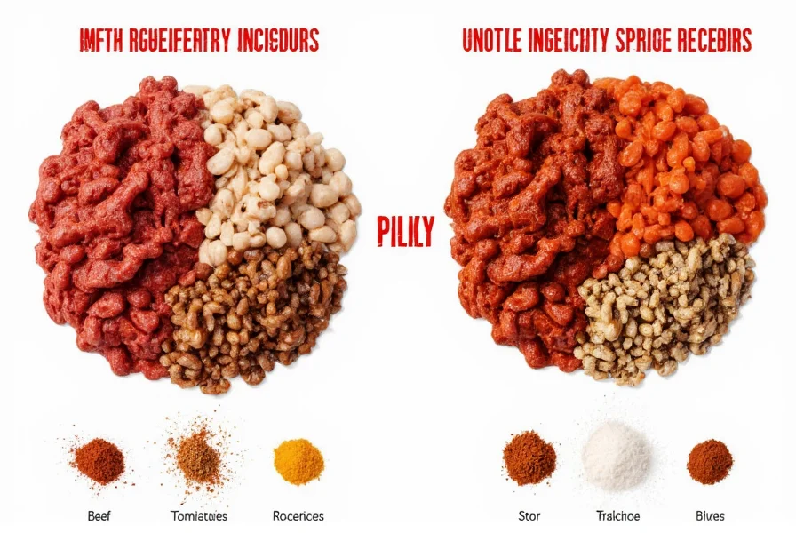 Side-by-side comparison of Wendy's chili ingredients including beef, beans, tomatoes, and spices