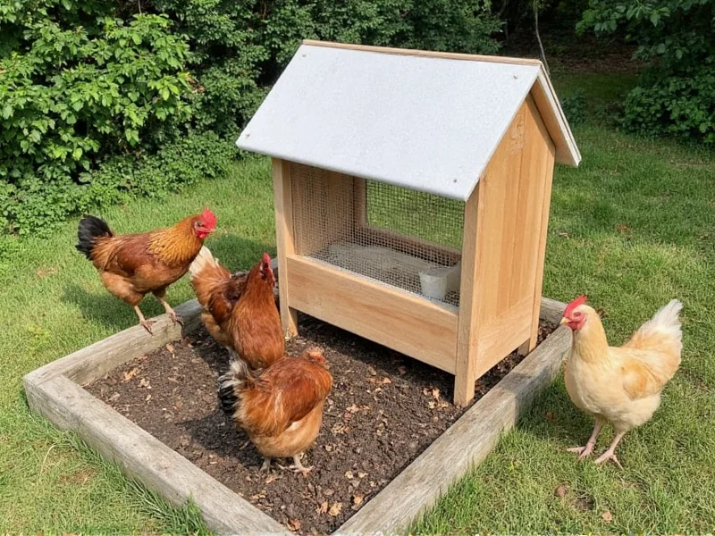 Finished DIY chook feeder with chickens feeding