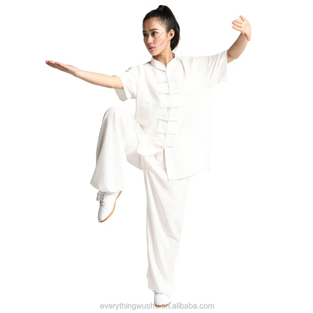 Unisex Chinese Cotton Blend Tai Chi Uniforms Martial Art Short Sleeve Clothes Kung Fu Clothing Wushu Suit