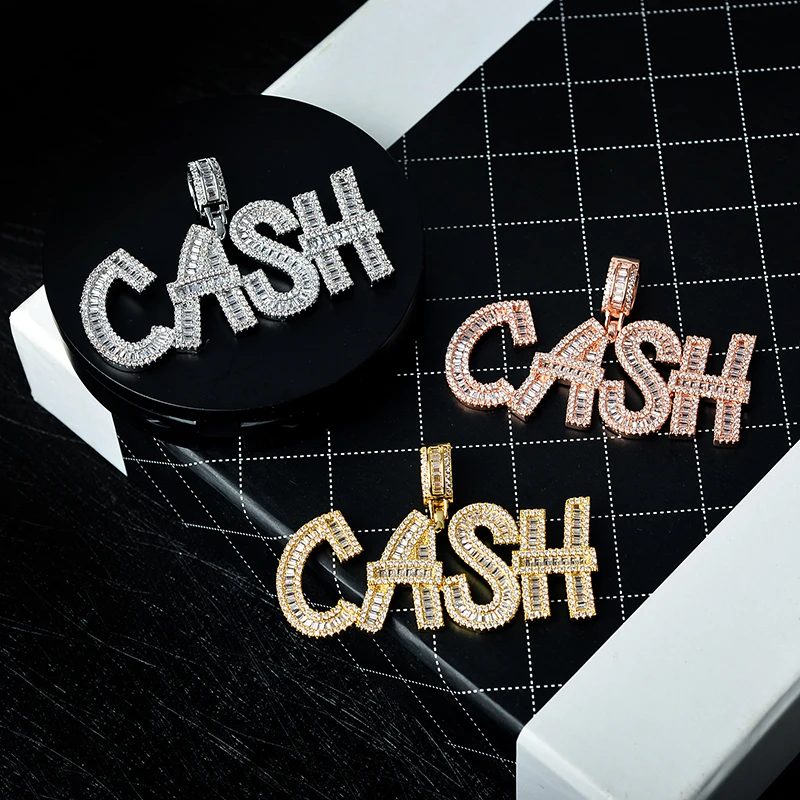 

Unisex Men Women Hip Hop Jewelry Necklaces CZ Paved Initial Letter Cash Pendant Necklace