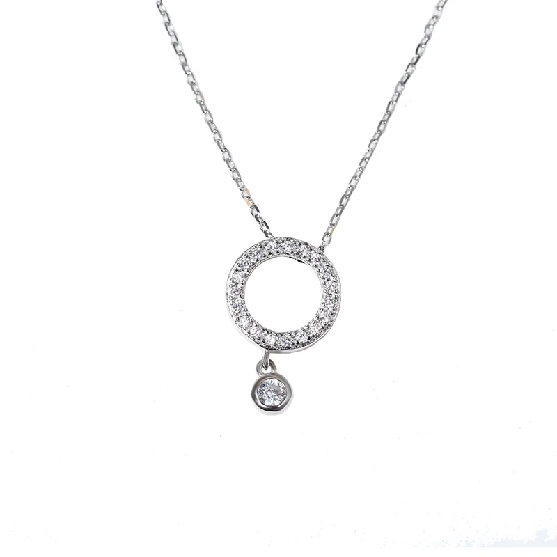 

Factory Manufacture Direct Sterling Silver Jewelry Necklace Cubic Zirconia Circle Pendant Necklace
