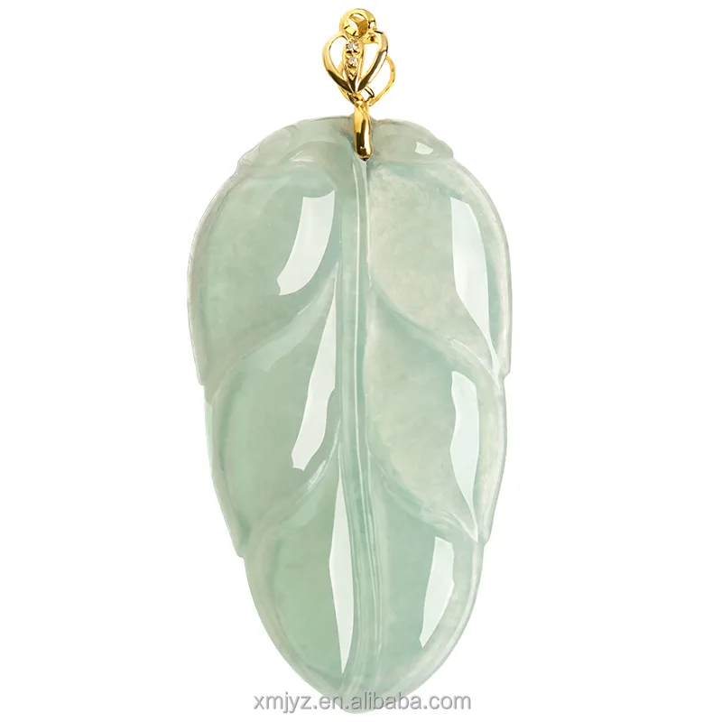 

Certified Grade A Natural Myanmar Jadeite Leaf Pendant 18K Gold Inlaid Ice Jade Stone Pendant Flower For Women Jade Necklace