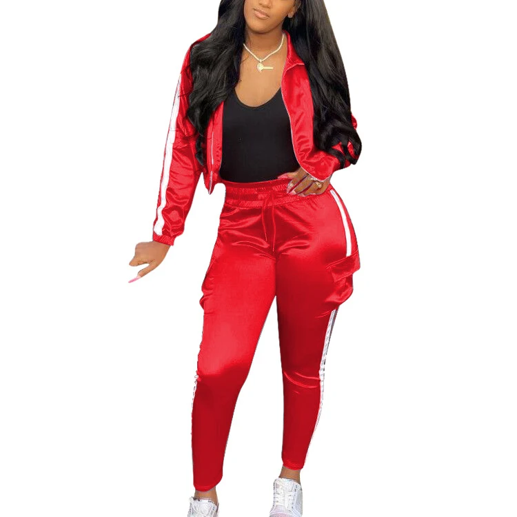 
Jogging suit two piece set womens sports reflective tracksuit 