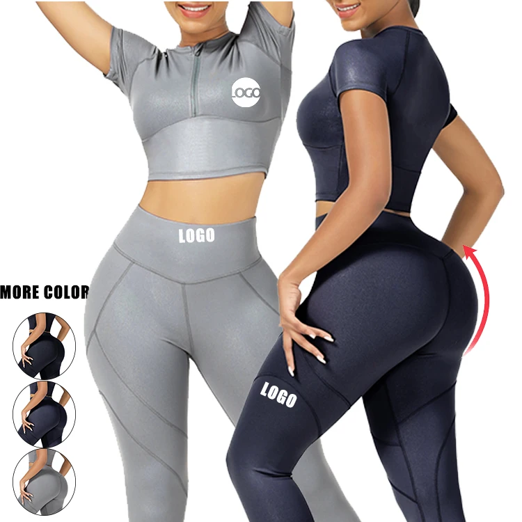 

High Quality High Waist Yoga Legging Sets Short Sleeve Crop Top Yoga Outfit Women Sets