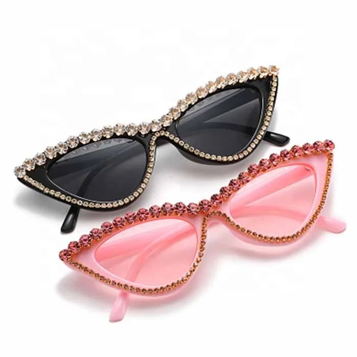 

High quality luxury designer Rhinestone triangle cat eye frames ladies shades fashion diamond cateye women sunglasses