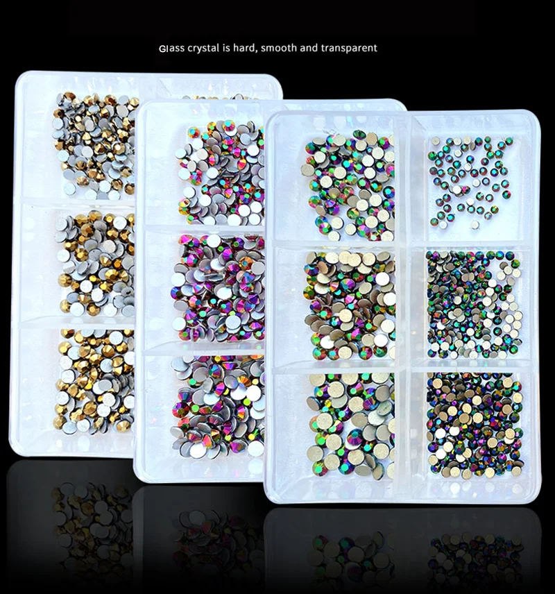 

Nail Art Flatback Glitter Diamond Mixed Color AB Crystal Rhinestones DIY Home Salon Manicure 6 Grids Nail Art Stones Decorations