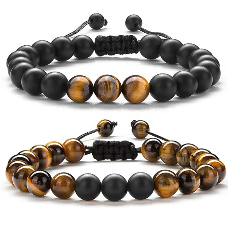 

Tiger Eyes Bracelet Lava Rock Stone Mens Anxiety Bracelets Stress Relief Adjustable Aromatherapy Essential Oil Diffuser