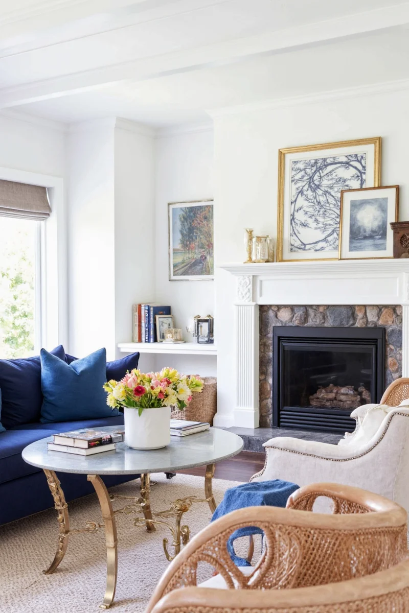 Cozy navy blue throw blanket draped on a recliner