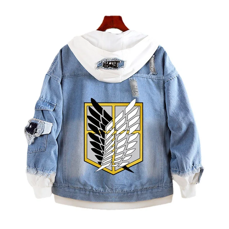 

Attack on giant denim sweater anime cosplay costume anime peripheral blue wing trend hooded denim jacket long-sleeved clothes, Picture shown