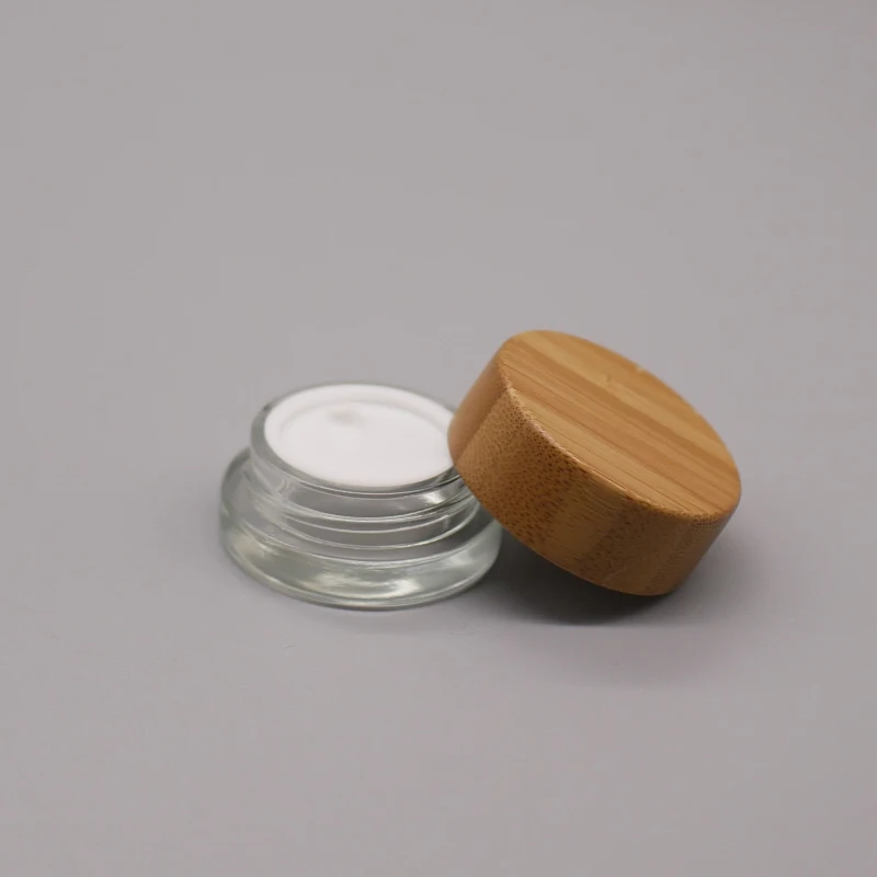 

5g Bamboo Frosted Glass Container Round Glass Cosmetic Jars With Bamboo Lid For Cosmetics