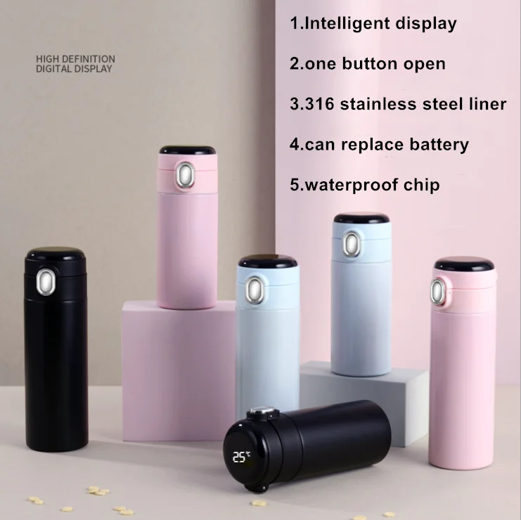 

New design can replace battery led temperature display smart vacuumcup with SUS 316 Stainless steel liner, Customized colors acceptable