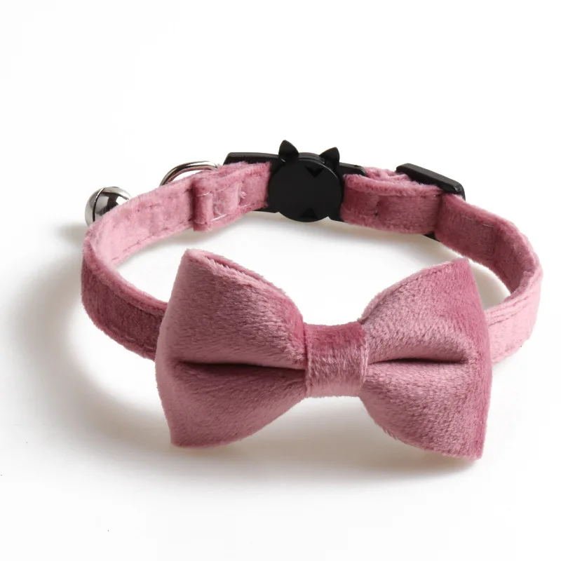 

Velvet Cat Collar Solid Color Bowknot Puppy Chihuahua Necklace With Bell Adjustable Safety Buckle Cats Bow Tie Pets Accessories