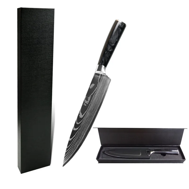 

8 inch beauty black handle meat cutting sushi chicken carving barbecue carry utility cuoco knife with gift package