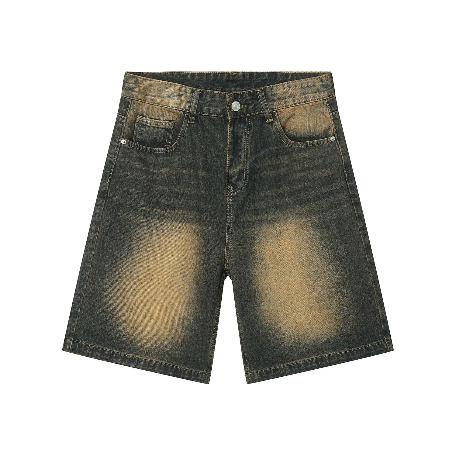 KY Customizable Men's Vintage Summer Jean Shorts Washed Denim Cotton Baggy Long Shorts with Jean Bag