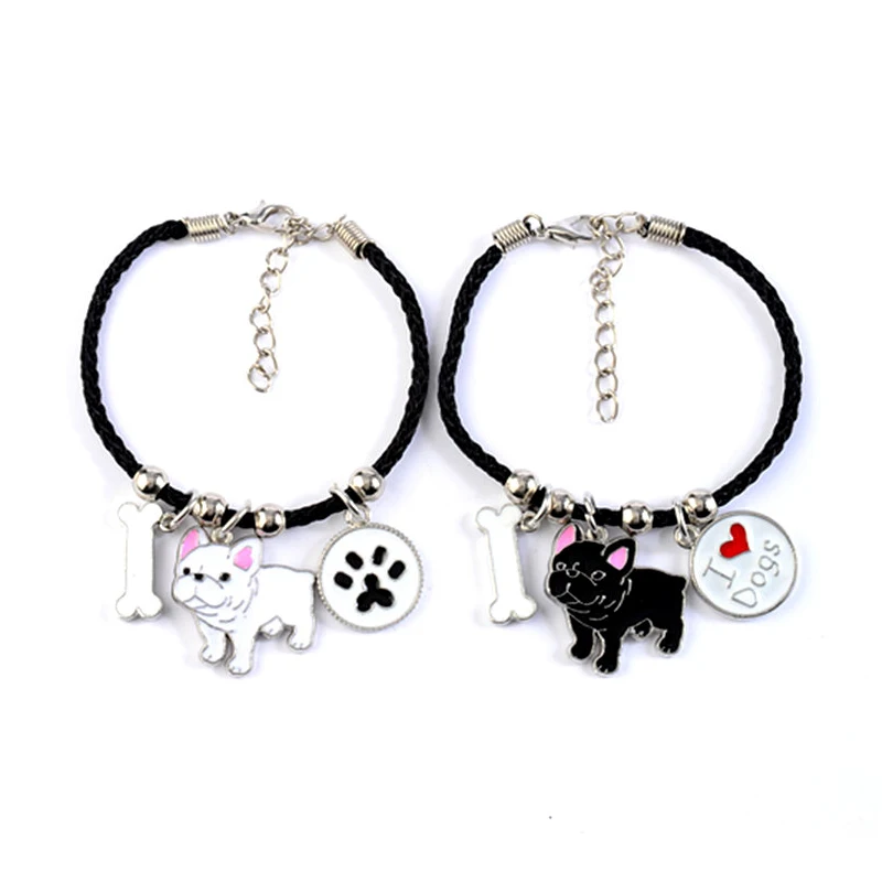 

French Bulldog charm bracelet enamel wishbone bracelet personalized dog bracelet