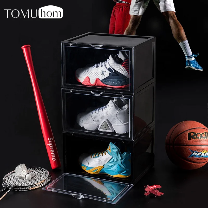 

Tomuhom Taizhou box shoes custom wholesale stackable drop front clear box shoes plastic front door stackable box shoes for men, Transparent