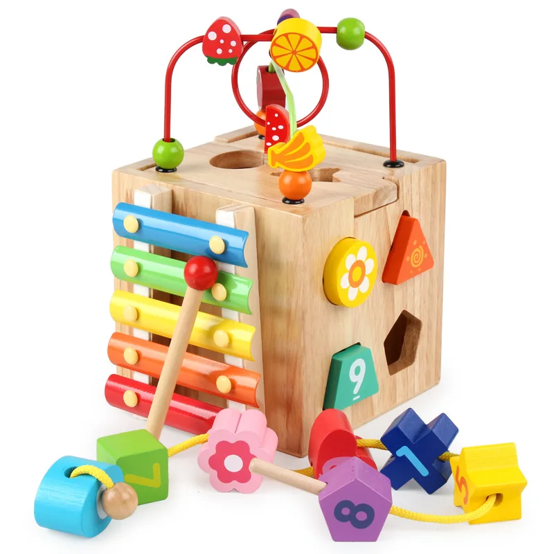 

Montessori Wooden Toys Baby Activity Cube 6 in 1 Toys Set Early Educational Learning Toys for Kids
