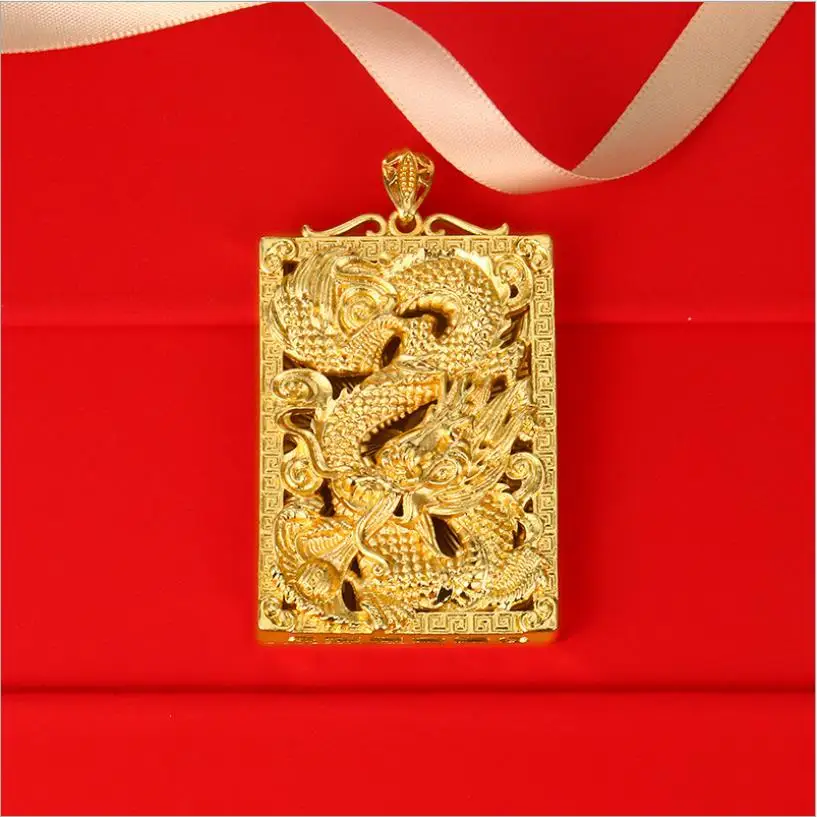 

National wind 24k gold pendant for men fashion classic dragon bead pendant jewelry for wedding long do not fade