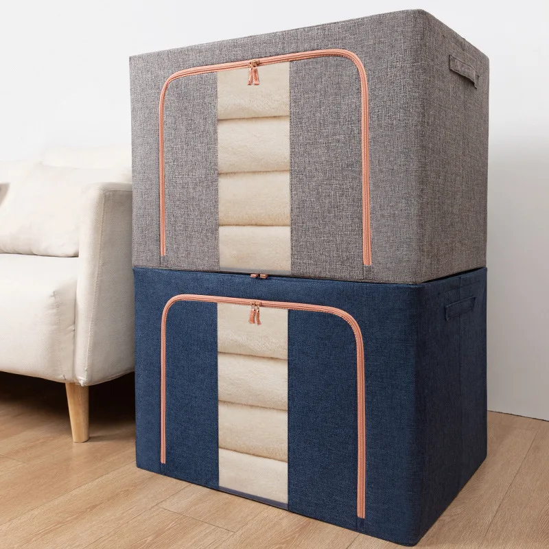 

New Style Storage Box Oxford Cloth Steel Frame Shelf Quilt Clothing Blanket Pillow Shoe Holder Container Organizer, Customize color